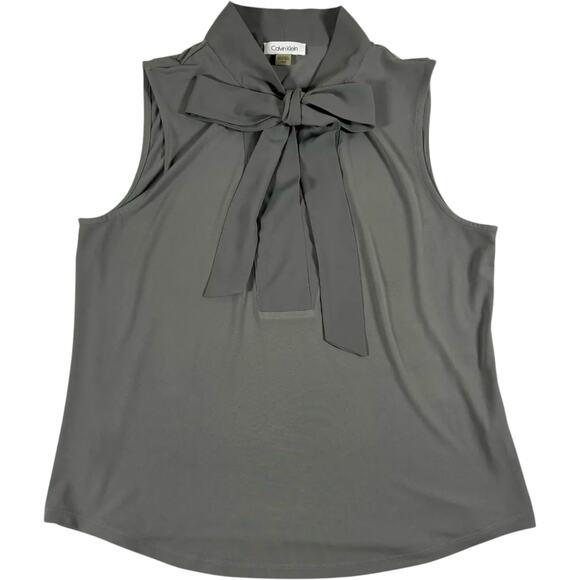 Calvin Klein Women's Sleeveless V-Neck Tie Neck Blouse Gray L Regular - Picture 1 of 6